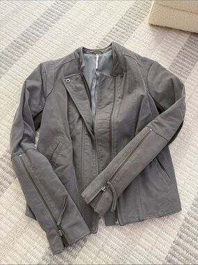 Free People Gray Leather Moto Jacket